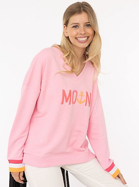 Zwillingsherz Sweatshirt, V-Ausschnitt, Langarm, Stickerei, hinten etwas lä günstig online kaufen