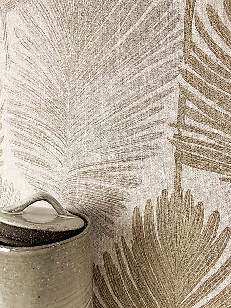 Newroom Vliestapete, Beige Tapete Modern Palmenblätter - Glanztapete Muster günstig online kaufen