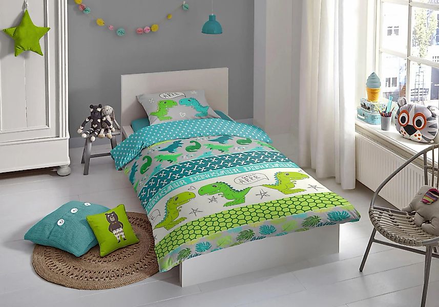 good morning Kinderbettwäsche "Dinosaur" 2 Stk. Baumwolle, 135x200, Reißver günstig online kaufen