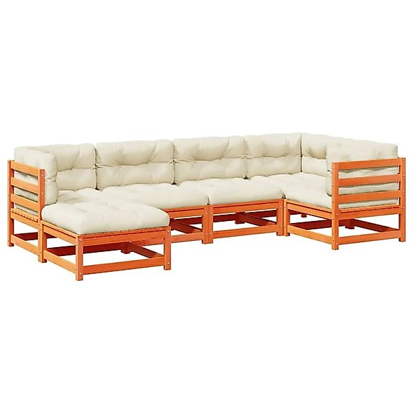 vidaXL 6-Tlg Garten-Sofagarnitur mit Kissen Wachsbraun Kiefernholz 3299524 günstig online kaufen