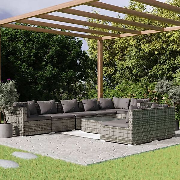 Vidaxl 9-tlg. Garten-lounge-set Mit Kissen Grau Poly Rattan günstig online kaufen