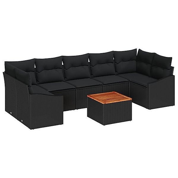 vidaXL Loungesofa Garten Sofa Set 8 Teile Schwarz Rattan und Holz Garten So günstig online kaufen