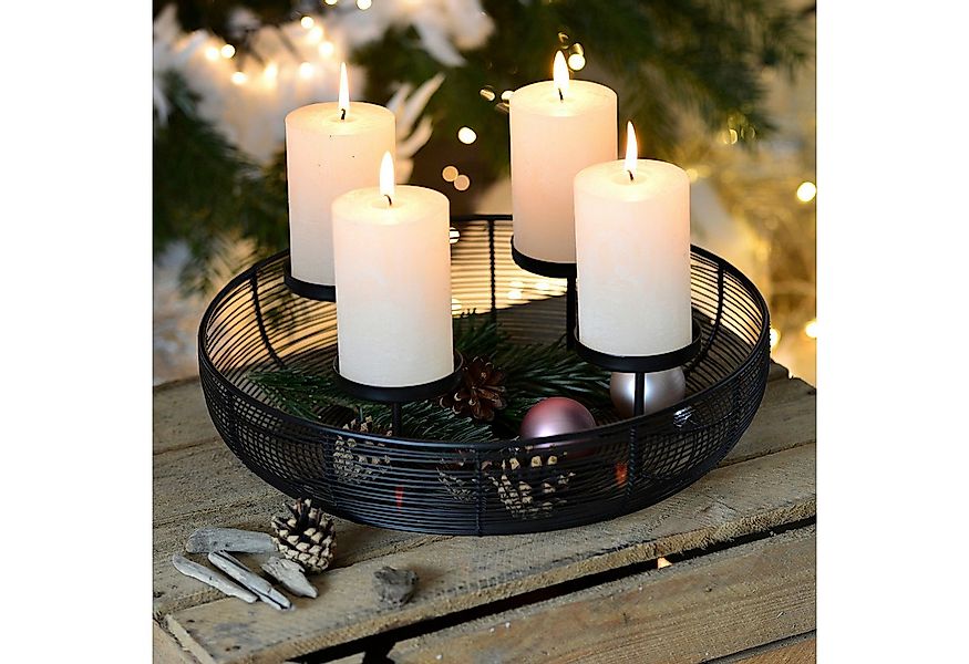 INtrenDU Tischkerzenhalter Adventskranz Metall schwarz 36cm günstig online kaufen