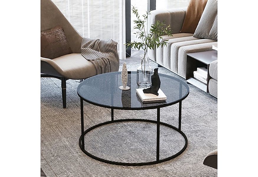 en.casa Couchtisch, »Kolari« Wohnzimmertisch 45xØ80cm rund Metall Rauchglas günstig online kaufen