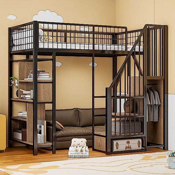 Flieks Hochbett Metallbett Kinderbett 90x200cm mit günstig online kaufen