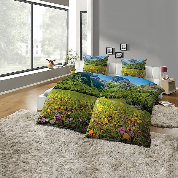 KiNZLER Partnerbettwäsche "Partnerbettwäsche 4-teilig "Berge"" 4 Stk. Pfleg günstig online kaufen