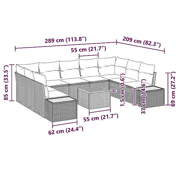 vidaXL 10-Teiliges Garten-Sofa-Set mit Kissen Beige Poly Rattan Akazie 3348 günstig online kaufen