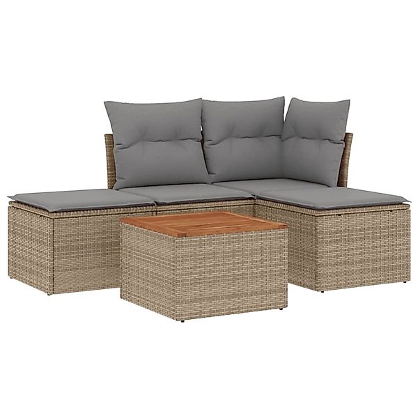 vidaXL 5-Tlg Garten-Sofagarnitur mit Kissen Beige Poly Rattan 3255919 günstig online kaufen