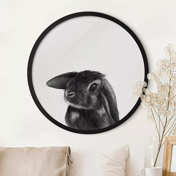 Rundes Bild mit Rahmen Illustration Hase Schwarz Weiß Zeichnung günstig online kaufen