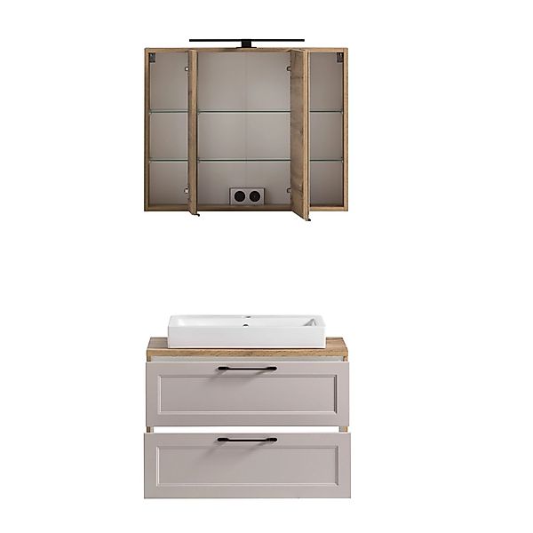 Held Möbel 2-tlg. Waschtisch-Set Padua 80 cm Kaschmir-Wotaneiche - Aufsatzb günstig online kaufen