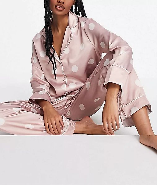 New Look – Satin-Pyjamaset in Rosa gepunktet günstig online kaufen