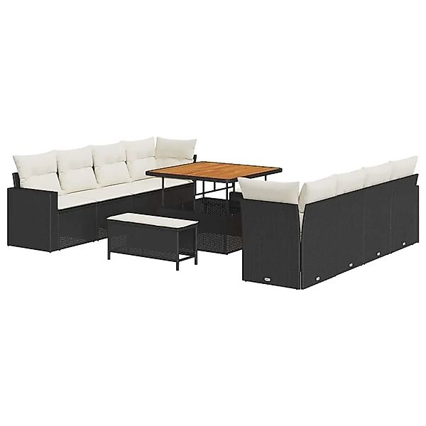 vidaXL Gartensofa-Set mit Kissen 12 Stk Schwarz und Creme Poly-Rattan 33635 günstig online kaufen