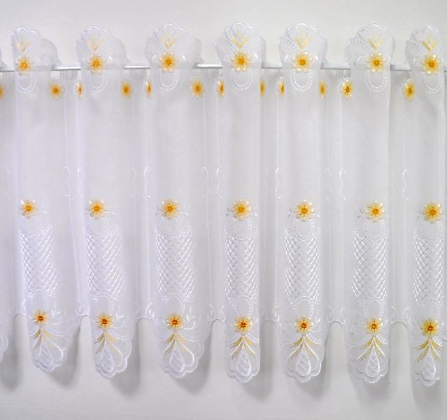 Stickereien Plauen Scheibengardine "BLÜMCHEN" Durchzuglöcher 1 Stk. tlg. günstig online kaufen