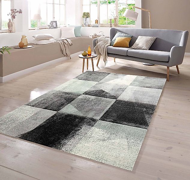 TeppichHome24 Teppich Teppich Karomuster in grau grün anthrazit, rechteckig günstig online kaufen