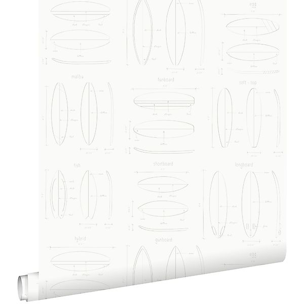 ESTAhome Tapete Technische Zeichnungen Von Surfbrettern Weiß Und Silber 53 günstig online kaufen