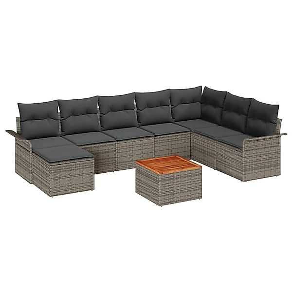 vidaXL Garten-Sofa-Set 9-Tlg Grau Poly Rattan 3347363 günstig online kaufen
