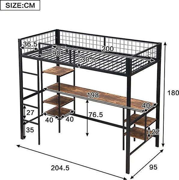 Merax Hochbett (1-St) Eisen Etagenbett 90x200cm mit Schreibtisch, Regal & 4 günstig online kaufen