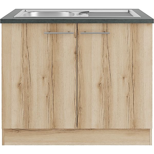 OPTIFIT Livorno290 Küchen-Spülenunterschrank 100 cm Wildeiche Nachbildung günstig online kaufen
