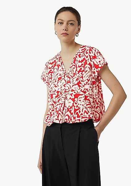 comma Kurzarmbluse Bluse Gemusterte Bluse mit V-Ausschnitt günstig online kaufen