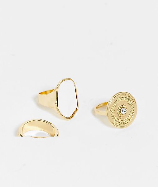 Glamorous – Auffällige Ringe in Gold-Optik im 3er-Pack-Goldfarben günstig online kaufen