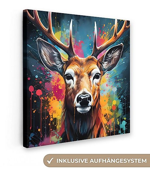 OneMillionCanvasses® Leinwandbild Hirsche - Graffiti - Tiere - Farben, Foto günstig online kaufen
