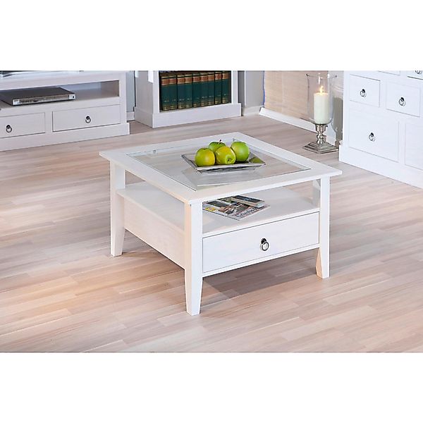 Couchtisch Provence weiß lackiert B/H/T: ca. 75x45x75 cm günstig online kaufen