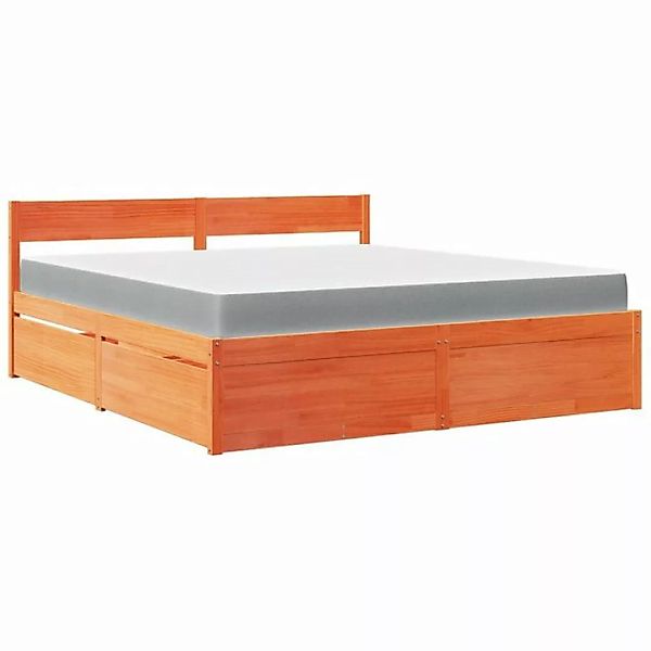vidaXL Bett Bett mit Schubladen und Matratze Wachsbraun 180x200 Massivholz günstig online kaufen