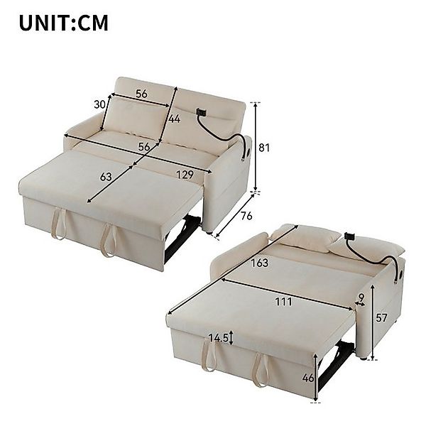 Ulife Sofa Modernes Doppel-Klappschlafsofa, Multifunktionssofa mit Schlaffu günstig online kaufen