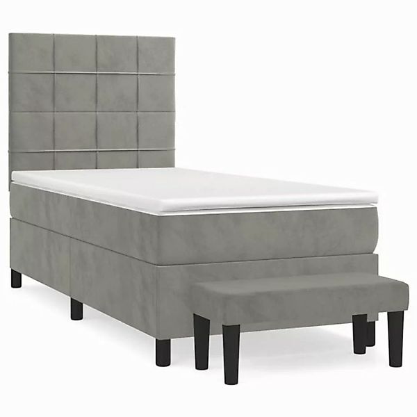 furnicato Bett Boxspringbett mit Matratze Hellgrau 100x200 cm Samt (1-tlg) günstig online kaufen