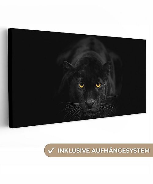 OneMillionCanvasses® Leinwandbild Panorama Panther - Tiere - Schwarz - Auge günstig online kaufen