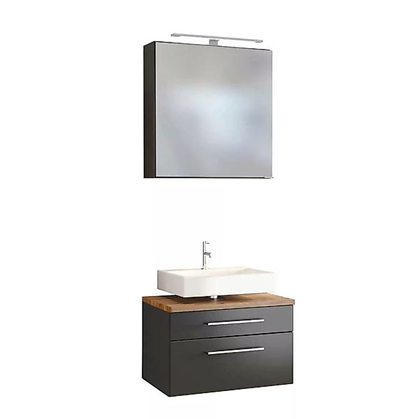 Spiegelschrank mit Waschbeckenschrank dunkel Grau und Wildeiche Dekor (zwei günstig online kaufen