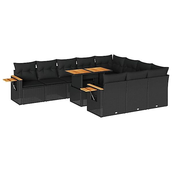 vidaXL 11-Tlg Garten-Sofagarnitur mit Kissen Schwarz Poly Rattan 3327646 günstig online kaufen