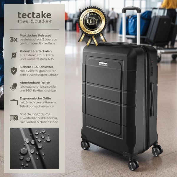tectake Trolley Reisekofferset, 4 Rollen, 3-teilig günstig online kaufen