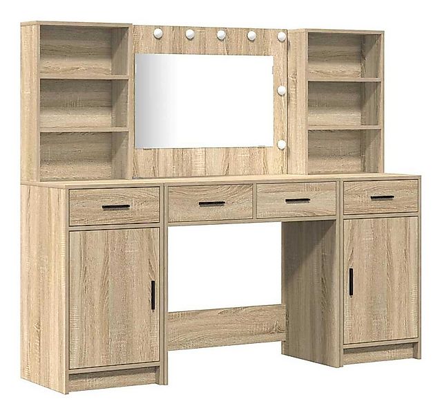 vidaXL Schminktisch Schminktischset mit LED 3 pcs Sonoma-Eiche Holzwerkstof günstig online kaufen