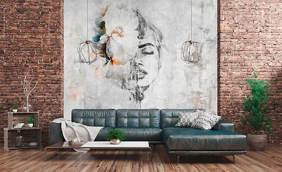 A.S. Création Vliestapete »Kunst-Tapete Frau mit Blume Grau Beige Abstrakt« günstig online kaufen