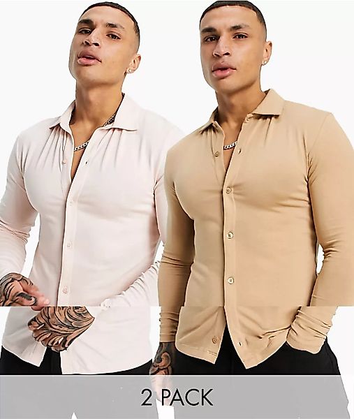ASOS DESIGN – Langärmlige Jersey-Hemden mit durchgehender Knopfleiste aus B günstig online kaufen