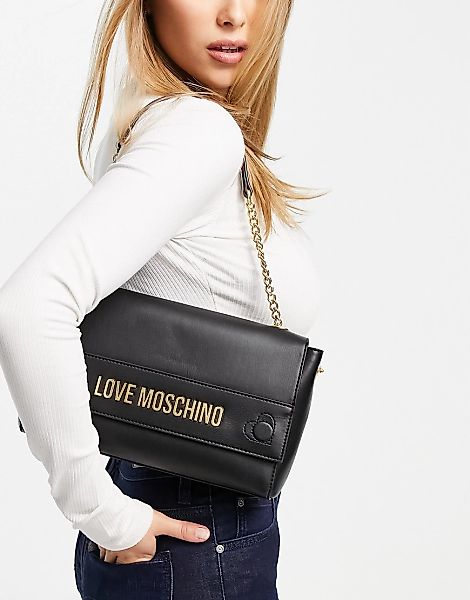 Love Moschino – Schultertasche mit Logo in Schwarz günstig online kaufen