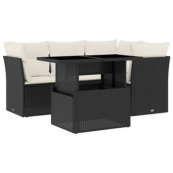 vidaXL 5-Tlg Garten-Sofagarnitur mit Kissen Schwarz Poly Rattan 3266556 günstig online kaufen