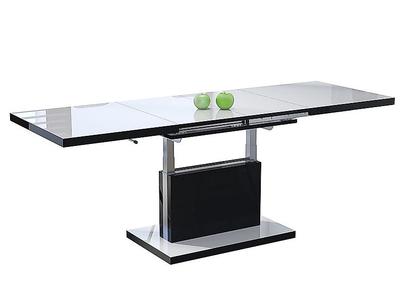 Mazzoni Couchtisch Aston Weiß-Schwarz Hochglanz höhenverstellbar ausziehbar günstig online kaufen