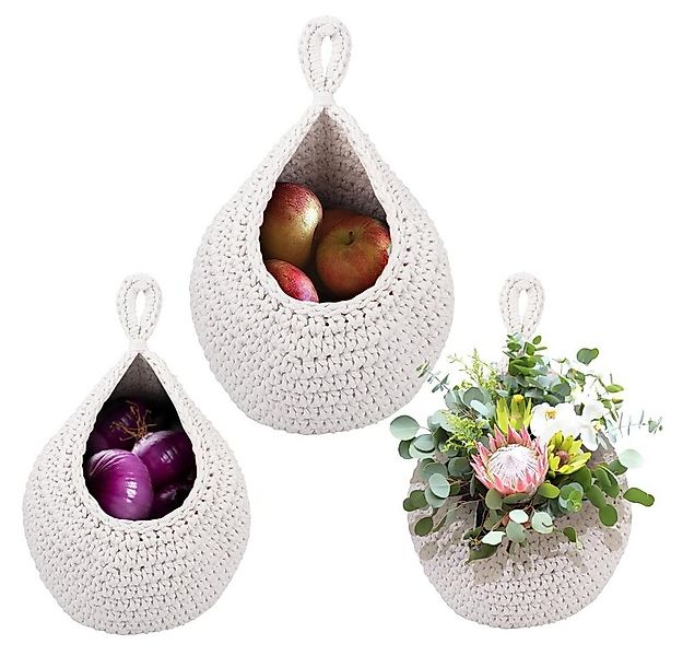 NUODWELL Hängekorb 3 Obstkorb Hängend Wandkorb, handgewebt Baumwollseil Auf günstig online kaufen