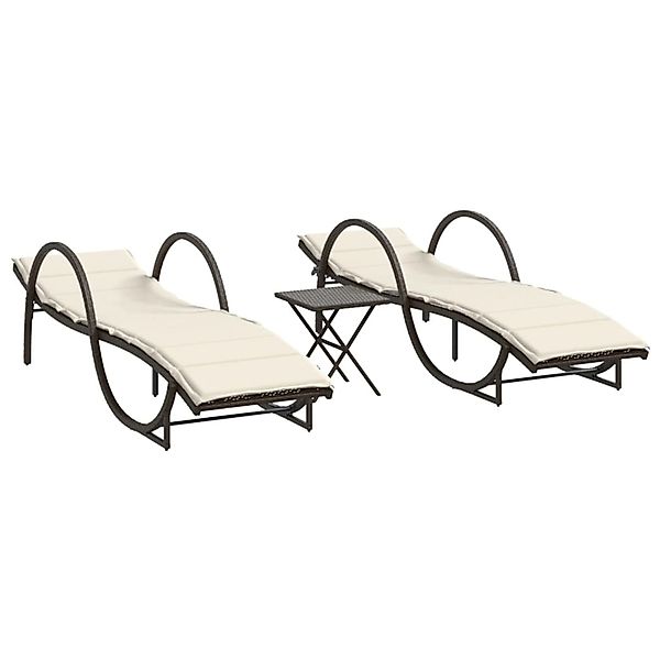 vidaXL Sonnenliegen 2 Stk mit Tisch Braun Poly Rattan 368264 günstig online kaufen