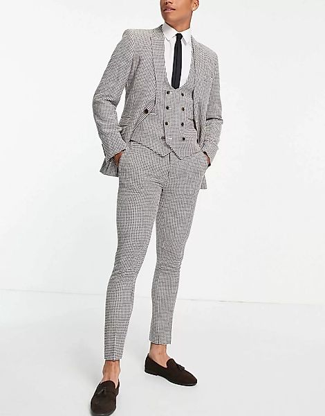 ASOS DESIGN – Anzughose mit superengem Schnitt und braunem Hahnentrittmuste günstig online kaufen