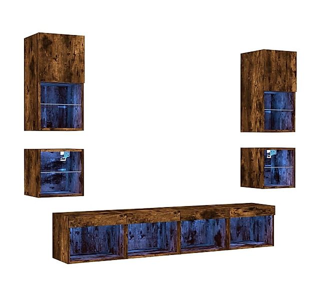 vidaXL TV-Wand 8-tlg. Wohnwand mit LED-Beleuchtung Räuchereiche Holzwerksto günstig online kaufen