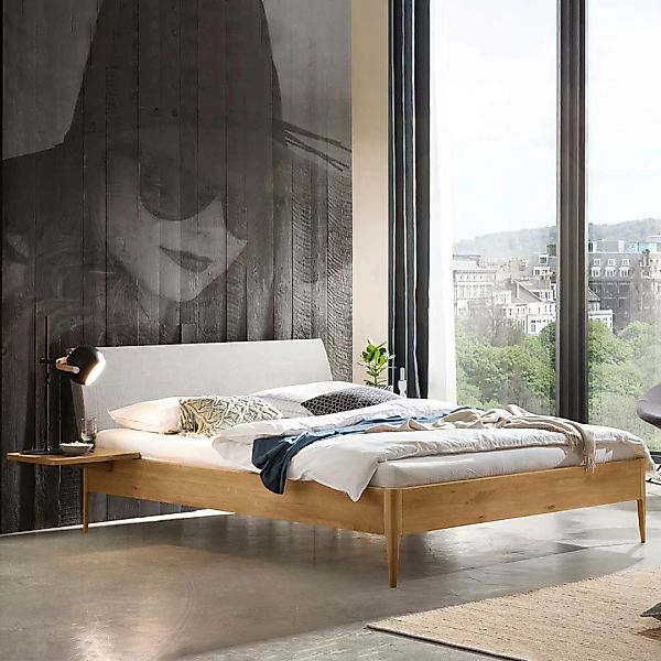 Wildeiche Bett mit Polster Kopfteil in modernem Design 140x200 cm günstig online kaufen