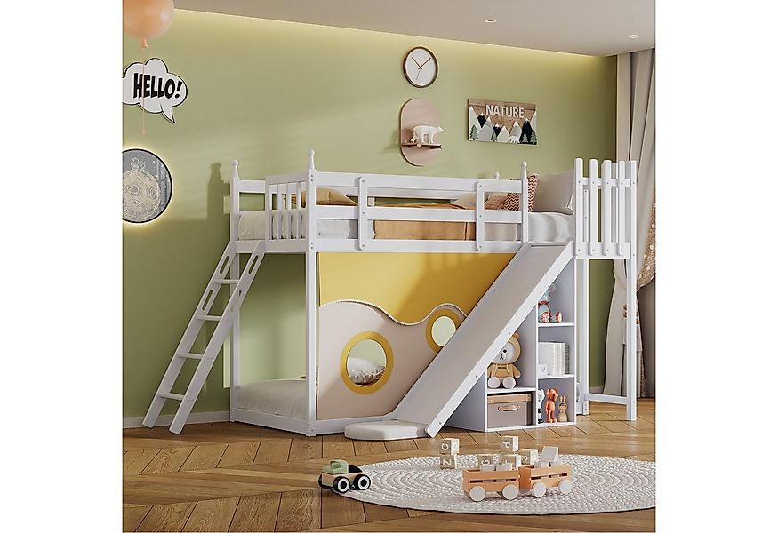 TavilaEcon Etagenbett Kinderbett Holzbett mit Treppe und Zäune, mit Fallsch günstig online kaufen