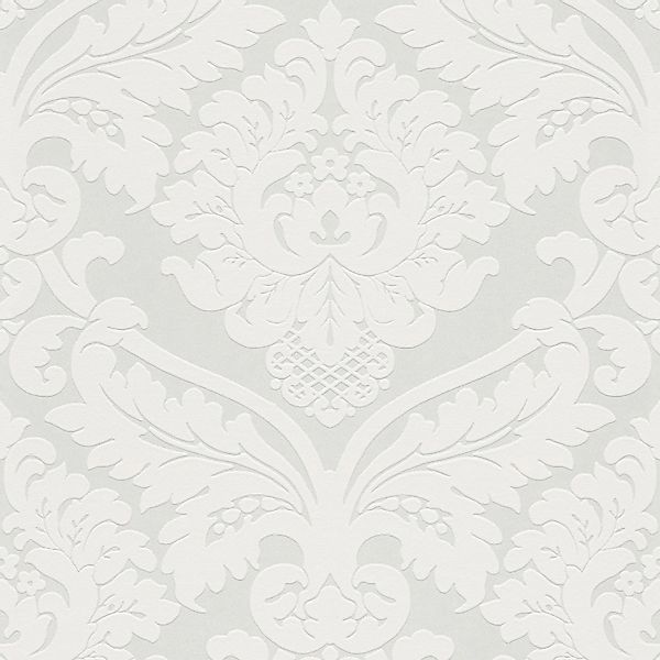 PROFHOME 554338-GU Barock Tapete Ornament Schimmernd Weiß Perl-Weiß 0,53 m günstig online kaufen