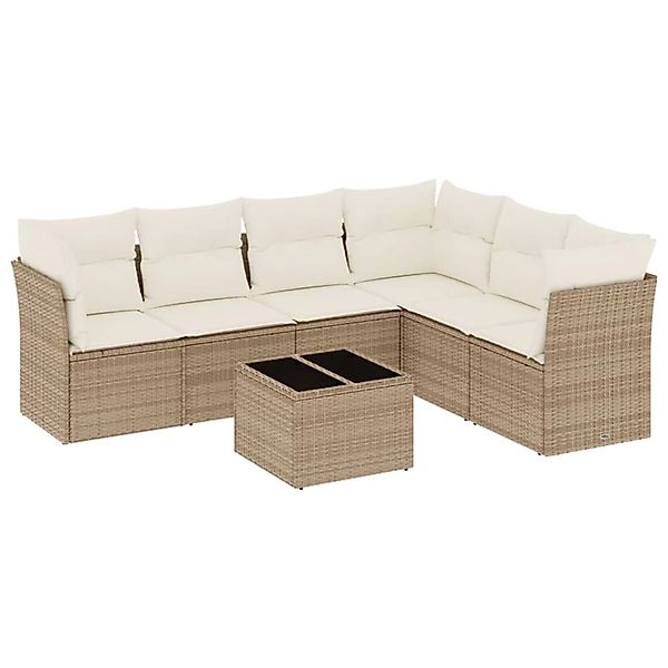 vidaXL 7-Tlg Garten-Sofagarnitur mit Kissen Beige Poly Rattan 3249527 günstig online kaufen