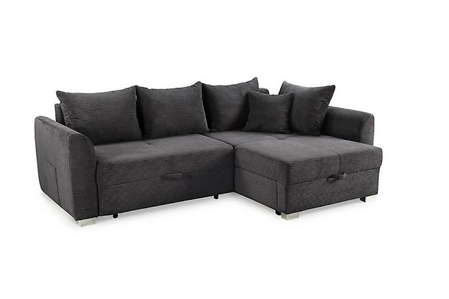 kleines Ecksofa Cord Grau Bettkasten Schlaffunktion 160 x 236 cm beidseitig günstig online kaufen