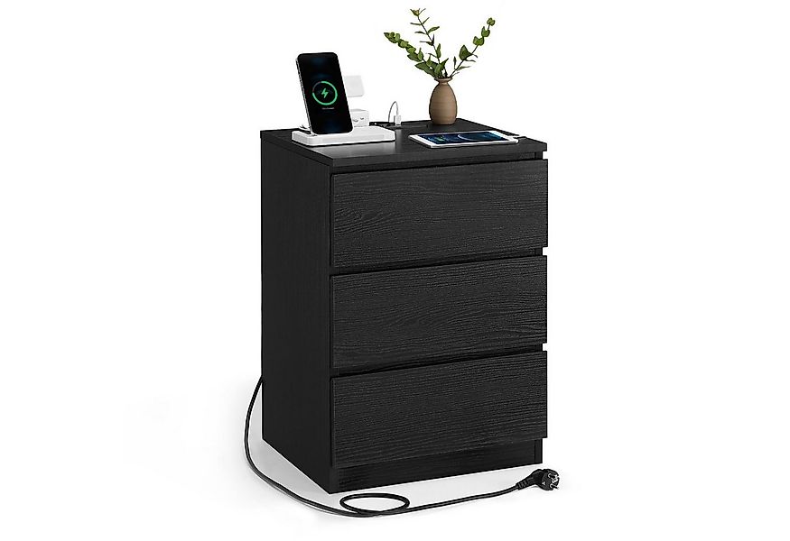 VASAGLE Nachttisch (1-St), 3 Schubladen, abgeschrägte Kante, 2 AC-Steckdose günstig online kaufen