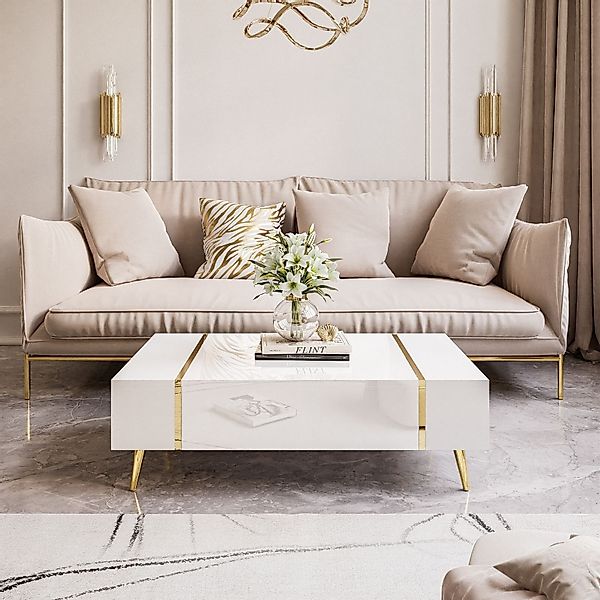 ALLHOUSE24 Couchtisch DIAMANT GOLD Sofatisch Hochglanz, günstig online kaufen